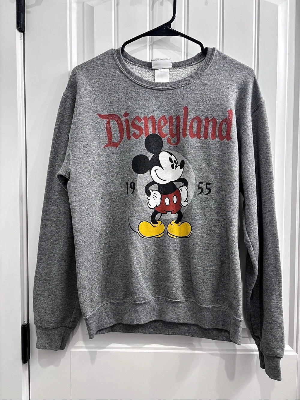 Disney Disneyland 1955 Mickey Mouse Crewneck Sweatshirt Gray & Red Small